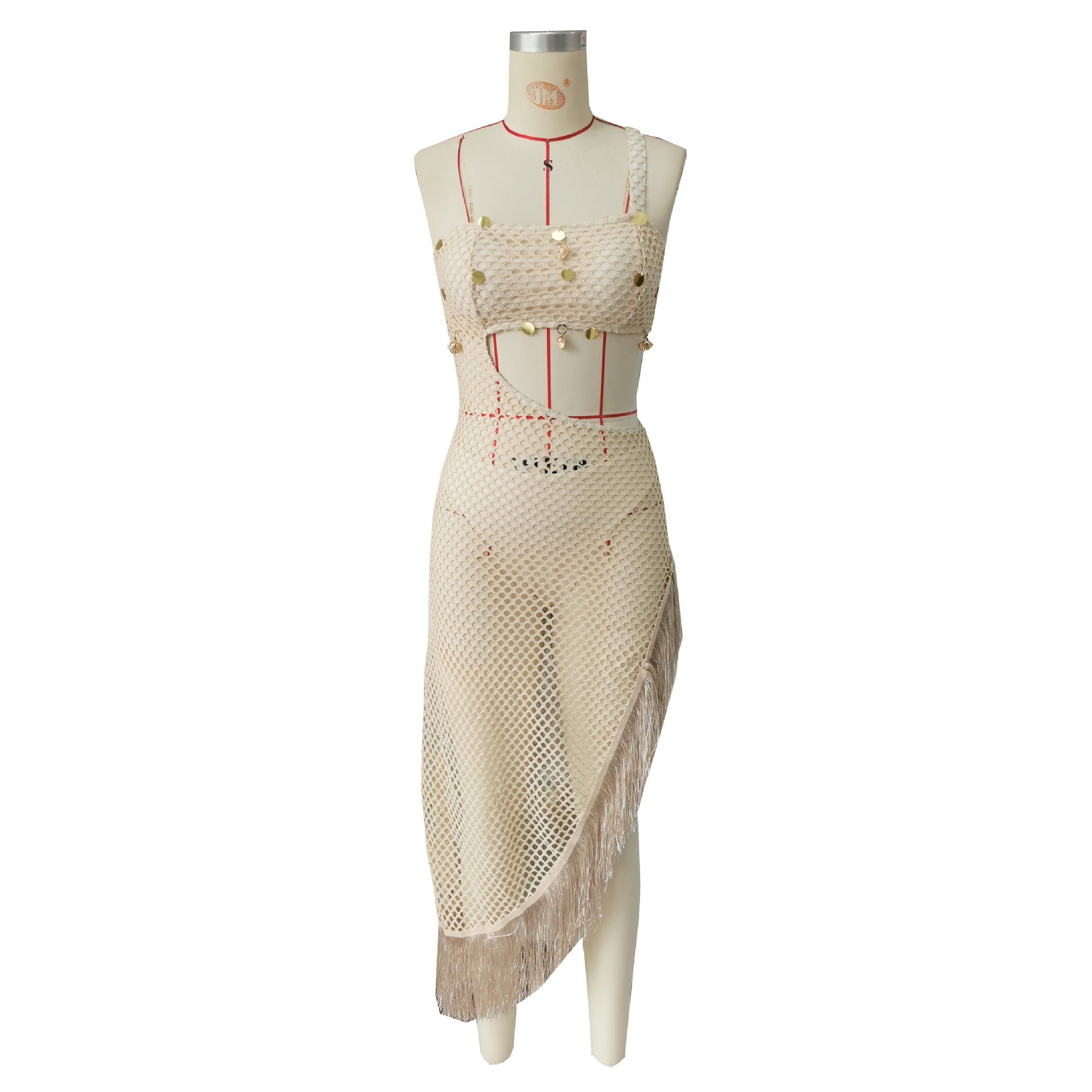 Sexy Hollow Out Cutout Beach Seaside Vacation Dress Solid Color Tassel
